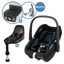 Babyschale Pebble S i-Size ab Geburt - 15 Monate (40 cm - 83 cm) nur 3,4 kg leicht inkl. Isofix-Basis FamilyFix S, Schutzunterlage & Schnullertasche - Tonal Black