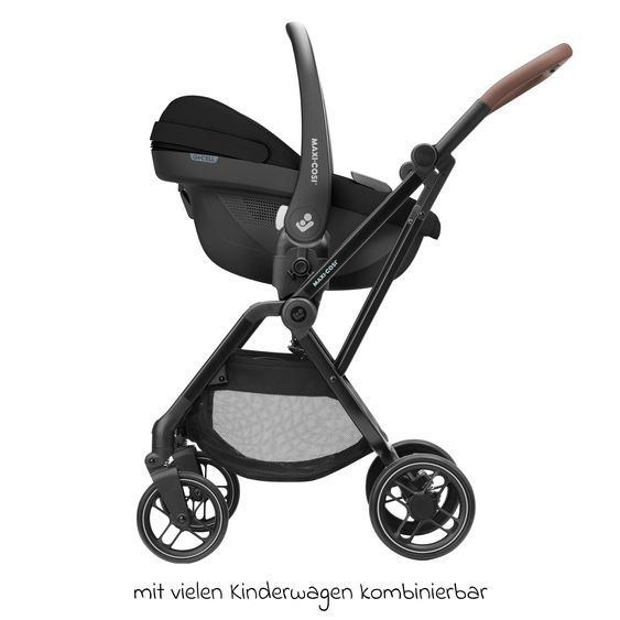 Maxi-Cosi Pebble S i-Size infant car seat from birth - 15 months (40 cm - 83 cm) only 3.4 kg light incl. FamilyFix S Isofix base, protective mat & pacifier bag - Tonal Black