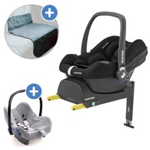 Babyschalen-Set CabrioFix i-Size ab Geburt-12 Monate (40-75 cm) i-Size Base, Polsterschutz,Sommerbezug - Essential Black