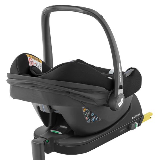 Maxi-Cosi Babyschalen-Set CabrioFix i-Size ab Geburt-12 Monate (40-75 cm) i-Size Base, Polsterschutz,Sommerbezug - Essential Black
