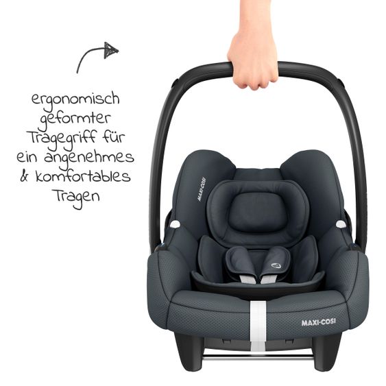 Maxi-Cosi Babyschalen-Set CabrioFix i-Size ab Geburt-12 Monate (40-75 cm) i-Size Base, Polsterschutz,Sommerbezug - Essential Graphite