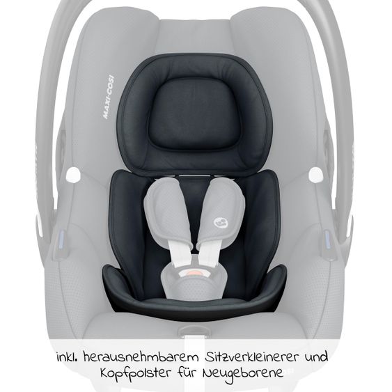 Maxi-Cosi Babyschalen-Set CabrioFix i-Size ab Geburt-12 Monate (40-75 cm) i-Size Base, Polsterschutz,Sommerbezug - Essential Graphite