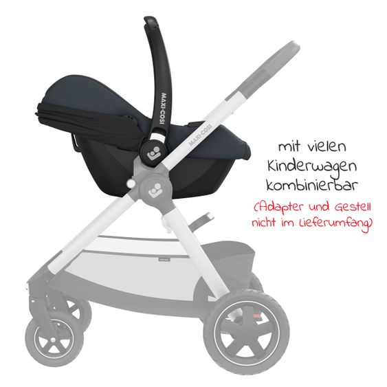 Maxi-Cosi Babyschalen-Set CabrioFix i-Size ab Geburt-12 Monate (40-75 cm) i-Size Base, Polsterschutz,Sommerbezug - Essential Graphite
