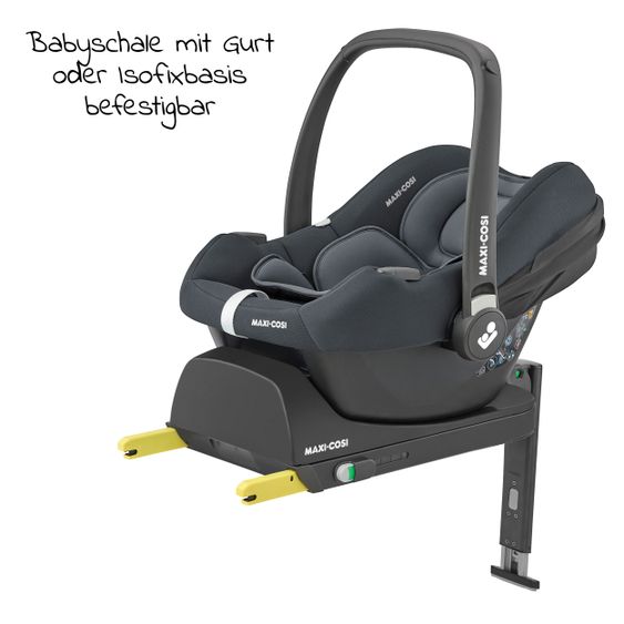 Maxi-Cosi Babyschalen-Set CabrioFix i-Size ab Geburt-12 Monate (40-75 cm) i-Size Base, Polsterschutz,Sommerbezug - Essential Graphite