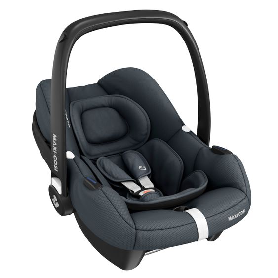 Maxi-Cosi Babyschalen-Set CabrioFix i-Size ab Geburt-12 Monate (40-75 cm) i-Size Base, Polsterschutz,Sommerbezug - Essential Graphite