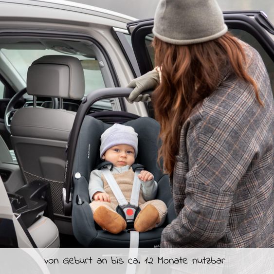 Maxi-Cosi Babyschalen-Set CabrioFix i-Size ab Geburt-12 Monate (40-75 cm) i-Size Base, Polsterschutz,Sommerbezug - Essential Graphite
