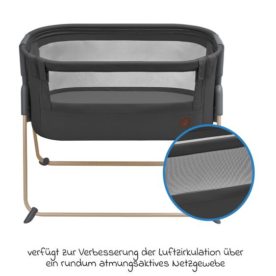 Maxi-Cosi Beistellbettchen Tori Beyond Eco Care ab Geburt - 6 Monate inkl. Matratze & Tragetasche - Graphite