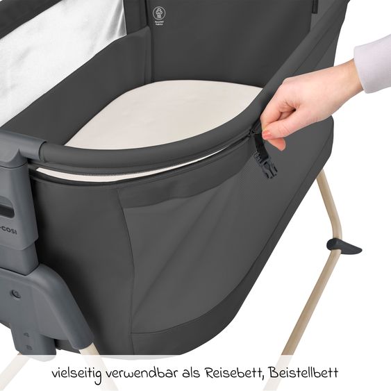 Maxi-Cosi Beistellbettchen Tori Beyond Eco Care ab Geburt - 6 Monate inkl. Matratze & Tragetasche - Graphite