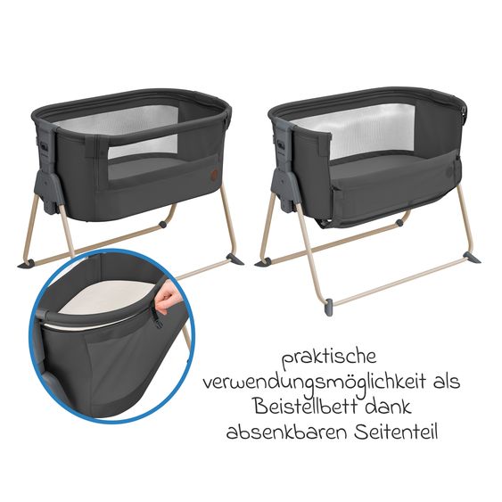 Maxi-Cosi Beistellbettchen Tori Beyond Eco Care ab Geburt - 6 Monate inkl. Matratze & Tragetasche - Graphite