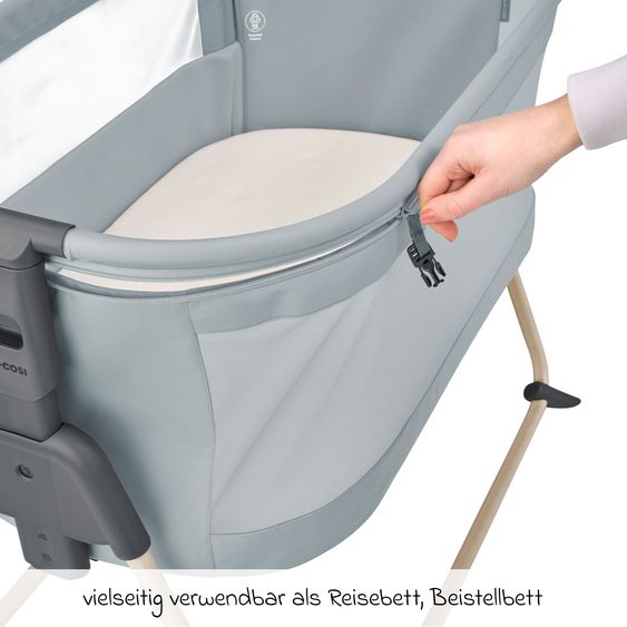 Maxi-Cosi Beistellbettchen Tori Beyond Eco Care ab Geburt - 6 Monate inkl. Matratze & Tragetasche - Grey