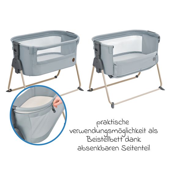 Maxi-Cosi Beistellbettchen Tori Beyond Eco Care ab Geburt - 6 Monate inkl. Matratze & Tragetasche - Grey