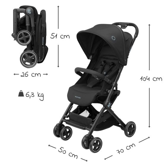 Maxi-Cosi Buggy & Reisebuggy Lara² mit Automatik-Faltung, Liegeposition, bis 22 kg, nur 6,3 kg - Essential Black