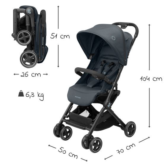 Maxi-Cosi Passeggino Lara² con chiusura automatica, posizione reclinabile, fino a 22 kg, solo 6,3 kg - Essential Graphite