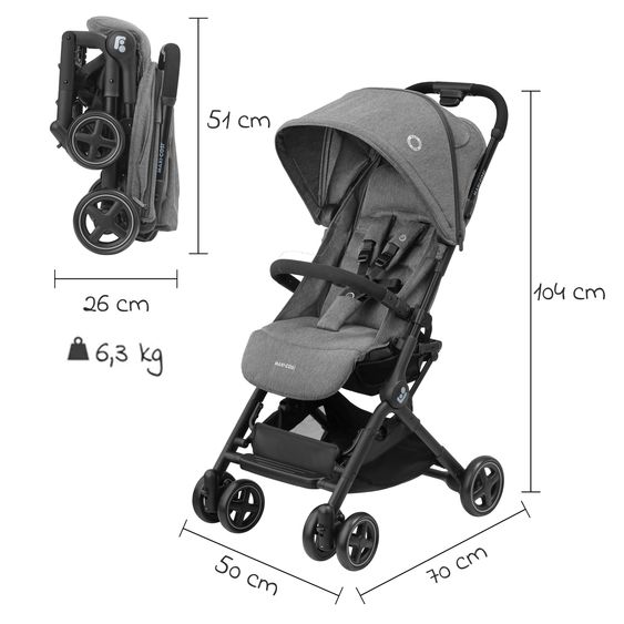 Maxi-Cosi Buggy & Reisebuggy Lara2 mit Automatik-Faltung, Liegeposition, bis 22 kg, nur 6,3 kg - Select Grey