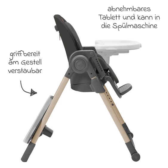 Maxi-Cosi Seggiolone Minla dalla nascita ai 14 anni - Seggiolone, lettino con funzione reclinabile e vassoio - Beyound - Graphite Eco