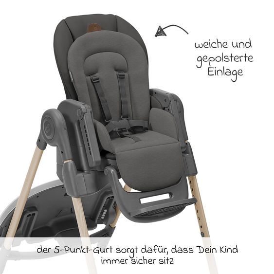 Maxi-Cosi Highchair Minla growing from birth - 14 years - Highchair, baby lounger with reclining function & tray - Beyound - Graphite Eco