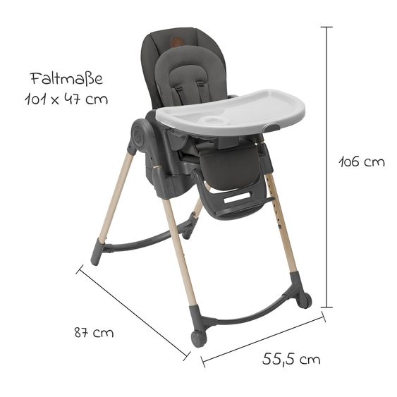 Maxi-Cosi Highchair Minla growing from birth - 14 years - Highchair, baby lounger with reclining function & tray - Beyound - Graphite Eco