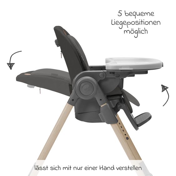 Maxi-Cosi Highchair Minla growing from birth - 14 years - Highchair, baby lounger with reclining function & tray - Beyound - Graphite Eco