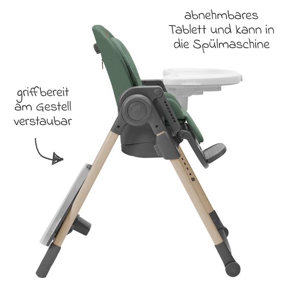 Maxi-Cosi Hochstuhl Minla mitwachsend ab Geburt - 14 Jahre - Hochstuhl, Babyliege mit Liegefunktion & Tablett - Beyound - Green Eco