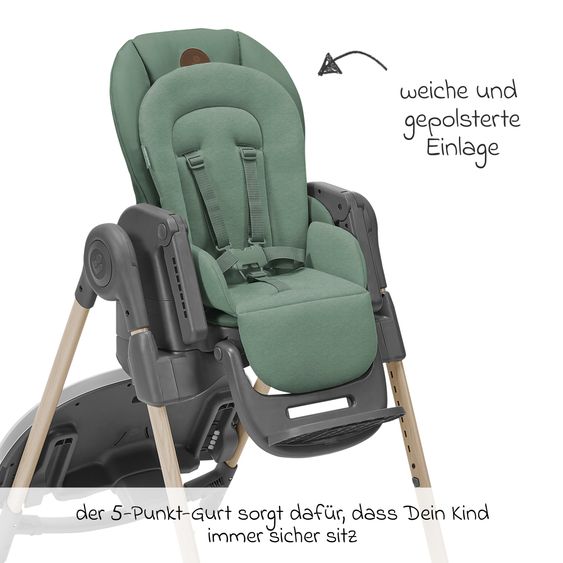 Maxi-Cosi Hochstuhl Minla mitwachsend ab Geburt - 14 Jahre - Hochstuhl, Babyliege mit Liegefunktion & Tablett - Beyound - Green Eco