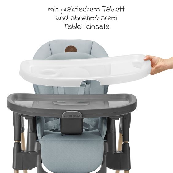 Maxi-Cosi Hochstuhl Minla mitwachsend ab Geburt - 14 Jahre - Hochstuhl, Babyliege mit Liegefunktion & Tablett - Beyound - Grey Eco