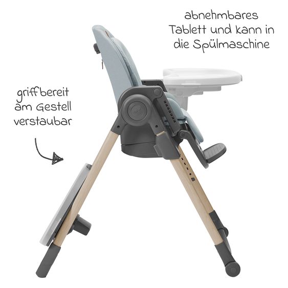 Maxi-Cosi Hochstuhl Minla mitwachsend ab Geburt - 14 Jahre - Hochstuhl, Babyliege mit Liegefunktion & Tablett - Beyound - Grey Eco