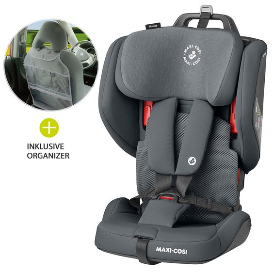Maxi-Cosi Kindersitz Nomad Gruppe 1 ab 9 Monate - 4 Jahre (9-18 kg) inkl. Tragetasche nur 4,2 kg & Organizer - Authentic Graphite