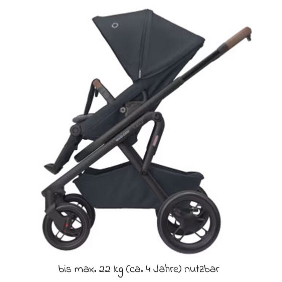 Maxi-Cosi Kombi-Kinderwagen Lila XP Plus inkl. Babywanne, geräumiger XL Korb bis 10 kg, umsetzbare Sitzeinheit, bis 22kg - Essential Graphite