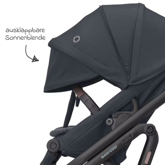 Maxi-Cosi Kombi-Kinderwagen Lila XP Plus inkl. Babywanne, geräumiger XL Korb bis 10 kg, umsetzbare Sitzeinheit, bis 22kg - Essential Graphite