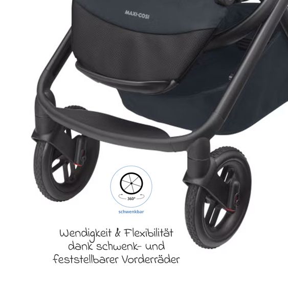 Maxi-Cosi Kombi-Kinderwagen Lila XP Plus inkl. Babywanne, geräumiger XL Korb bis 10 kg, umsetzbare Sitzeinheit, bis 22kg - Essential Graphite