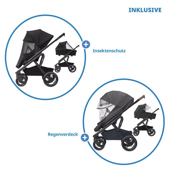 Maxi-Cosi Kombi-Kinderwagen Lila XP Plus inkl. Babywanne, geräumiger XL Korb bis 10 kg, umsetzbare Sitzeinheit, bis 22kg - Essential Graphite