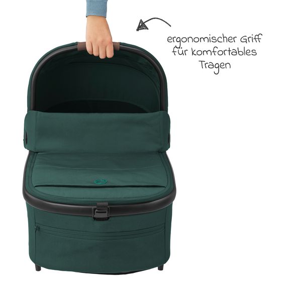 Maxi-Cosi Kombi-Kinderwagen Lila XP Plus inkl. Babywanne, geräumiger XL Korb bis 10 kg, umsetzbare Sitzeinheit, bis 22kg - Essential Green