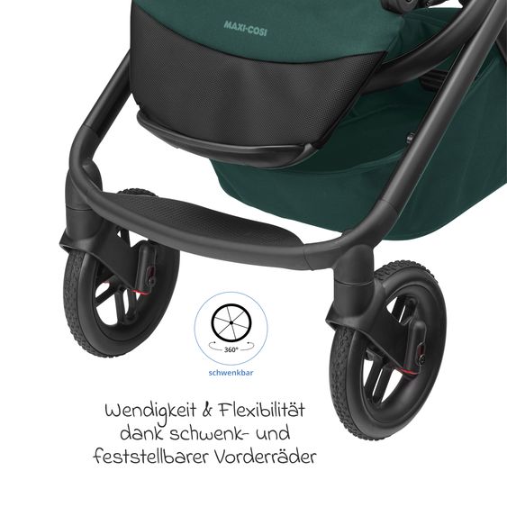 Maxi-Cosi Kombi-Kinderwagen Lila XP Plus inkl. Babywanne, geräumiger XL Korb bis 10 kg, umsetzbare Sitzeinheit, bis 22kg - Essential Green