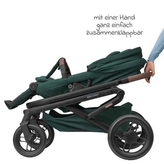 Maxi-Cosi Kombi-Kinderwagen Lila XP Plus inkl. Babywanne, geräumiger XL Korb bis 10 kg, umsetzbare Sitzeinheit, bis 22kg - Essential Green