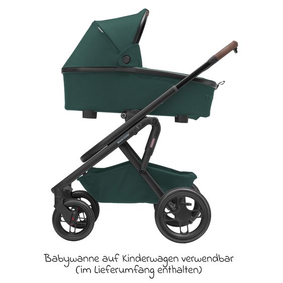 Maxi-Cosi Kombi-Kinderwagen Lila XP Plus inkl. Babywanne, geräumiger XL Korb bis 10 kg, umsetzbare Sitzeinheit, bis 22kg - Essential Green