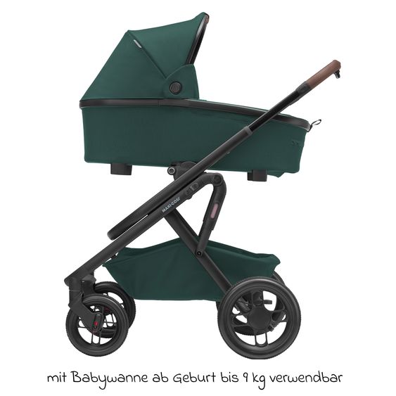 Maxi-Cosi Kombi-Kinderwagen Lila XP Plus inkl. Babywanne, geräumiger XL Korb bis 10 kg, umsetzbare Sitzeinheit, bis 22kg - Essential Green