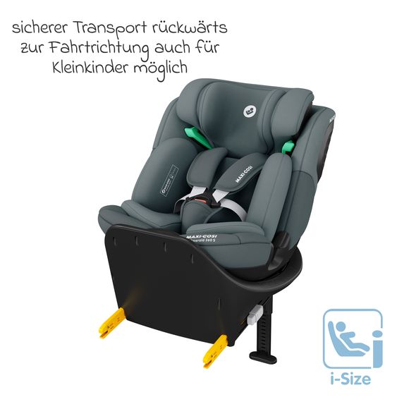 Maxi-Cosi Reboarder-Kindersitz Emerald 360 S i-Size drehbar ab Geburt - 12 Jahre (40 cm - 150 cm) mit G-Cell Seitenaufpralltechnologie & Isofix-Base - Tonal Graphite