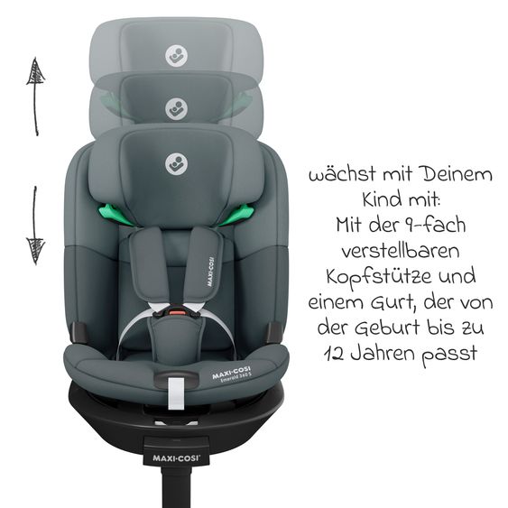 Maxi-Cosi Reboarder-Kindersitz Emerald 360 S i-Size drehbar ab Geburt - 12 Jahre (40 cm - 150 cm) mit G-Cell Seitenaufpralltechnologie & Isofix-Base - Tonal Graphite