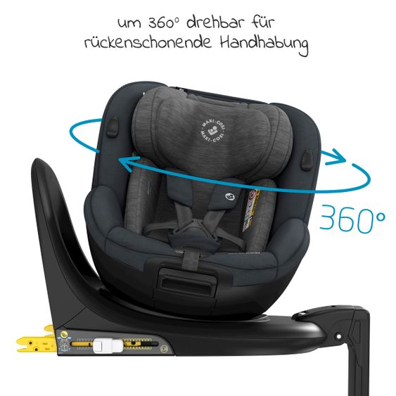 Maxi-Cosi Reboarder-Kindersitz Mica i-Size 360° drehbar ab Geburt-4 Jahre (40-105 cm) Isofix-Basis - Authentic Graphite