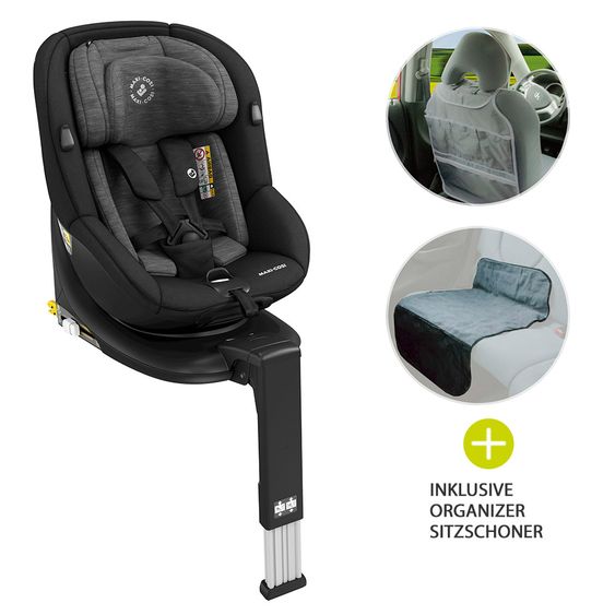 Maxi-Cosi Reboarder-Kindersitz Mica i-Size 360° Geburt-4 Jahre (40-105 cm) Isofix-Basis, Sitzschoner, Organizer - Authentic Black