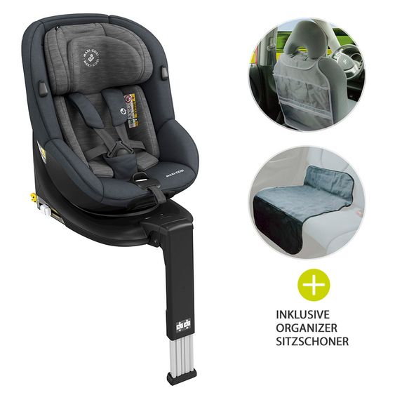 Maxi-Cosi Reboarder-Kindersitz Mica i-Size 360° Geburt-4 Jahre (40-105 cm) Isofix-Basis,Sitzschoner,Organizer - Authentic Graphite