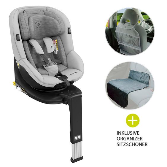 Maxi-Cosi Reboarder-Kindersitz Mica i-Size 360° Geburt-4 Jahre (40-105 cm) Isofix-Basis, Sitzschoner, Organizer - Authentic Grey