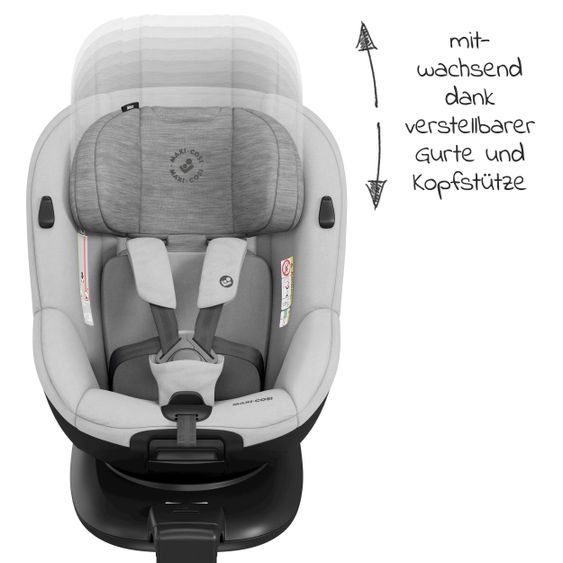 Maxi-Cosi Reboarder-Kindersitz Mica i-Size 360° Geburt-4 Jahre (40-105 cm) Isofix-Basis, Sitzschoner, Organizer - Authentic Grey
