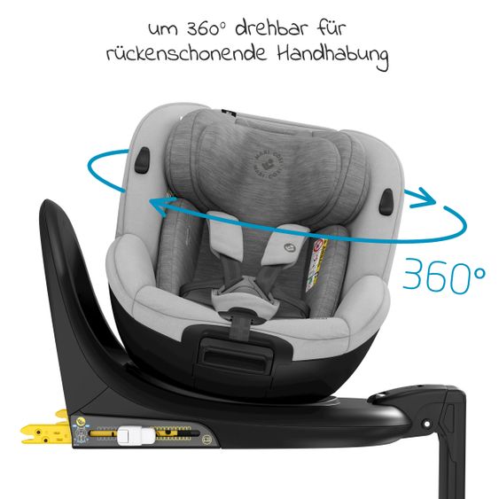 Maxi-Cosi Reboarder-Kindersitz Mica i-Size 360° Geburt-4 Jahre (40-105 cm) Isofix-Basis, Sitzschoner, Organizer - Authentic Grey