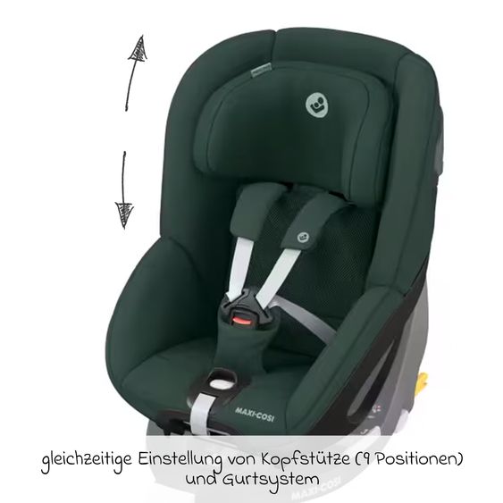 Maxi-Cosi Reboarder child seat Pearl 360 from 3 months - 4 years (61 cm - 105 cm) 0-17.4 kg swivel with G-Cell side impact protection - Authentic Green