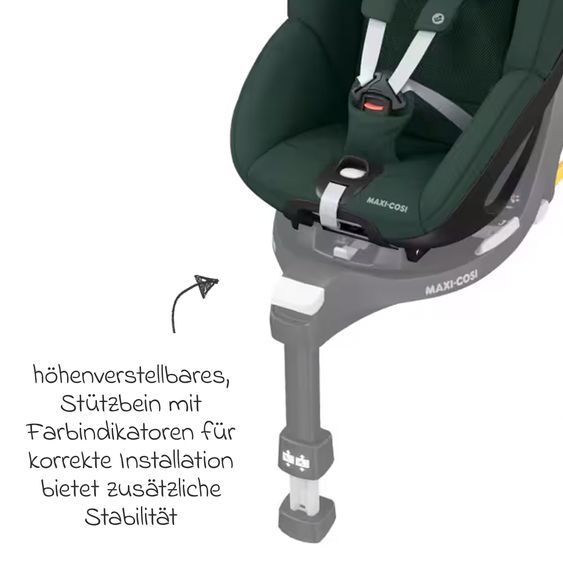 Maxi-Cosi Reboarder child seat Pearl 360 from 3 months - 4 years (61 cm - 105 cm) 0-17.4 kg swivel with G-Cell side impact protection - Authentic Green