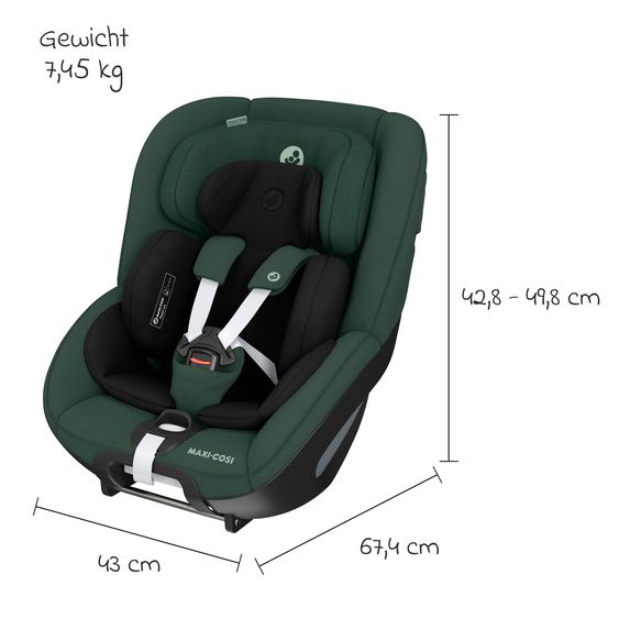 Maxi-Cosi Reboarder child seat Pearl 360 from 3 months - 4 years (61 cm - 105 cm) 0-17.4 kg swivel with G-Cell side impact protection - Authentic Green