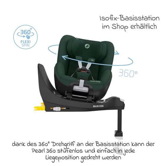 Maxi-Cosi Reboarder child seat Pearl 360 from 3 months - 4 years (61 cm - 105 cm) 0-17.4 kg swivel with G-Cell side impact protection - Authentic Green