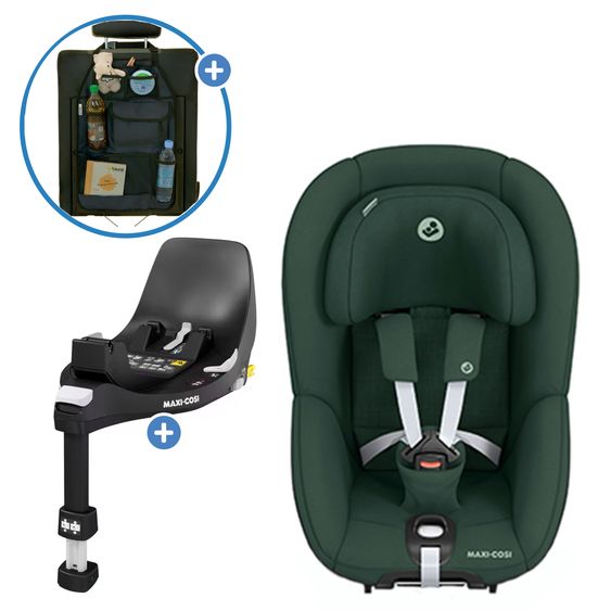 Maxi-Cosi Seggiolino Reboarder Pearl 360 girevole da 3 mesi a 4 anni (61 cm - 105 cm) 0-17,4 kg con base Isofix FamilyFix 360 e protezione per lo schienale - Verde Autentico