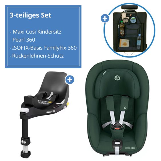 Maxi-Cosi Seggiolino Reboarder Pearl 360 girevole da 3 mesi a 4 anni (61 cm - 105 cm) 0-17,4 kg con base Isofix FamilyFix 360 e protezione per lo schienale - Verde Autentico